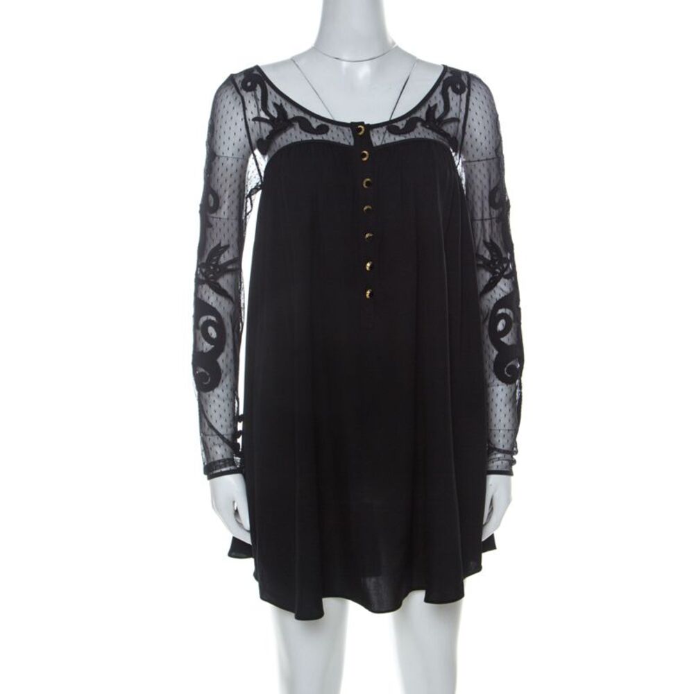 Temperley Black Silk Blend Embroidered Net Yoke Tunic S